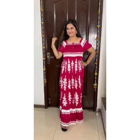 'ISLA' Hot Pink Rayon Cotton Dress - SJ Fashions
