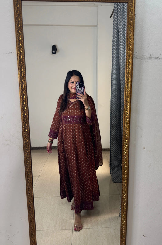 DHARINI Angrakha Style Anarkali Suit |Elegant Cotton Ethnic Wear | SJ Fashions