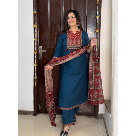 'VARNICA' Blue Cotton Suit - SJ Fashions