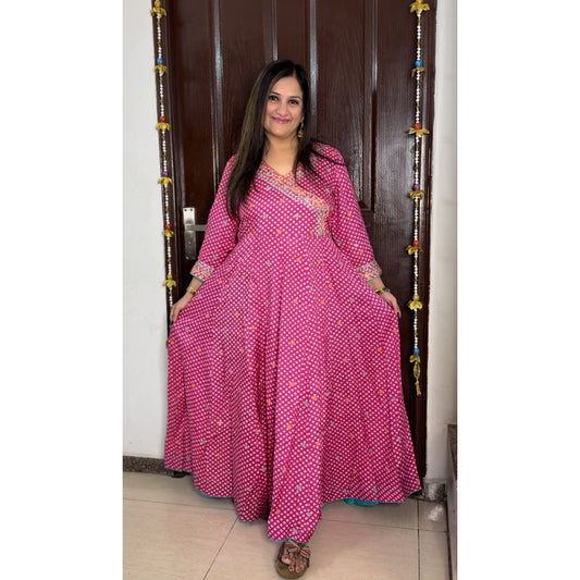 'SANSKRITI' Hot Pink Ethinic Maxi Dress