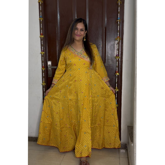 'SANSKRITI' Golden Yellow Ethnic Maxi Dress