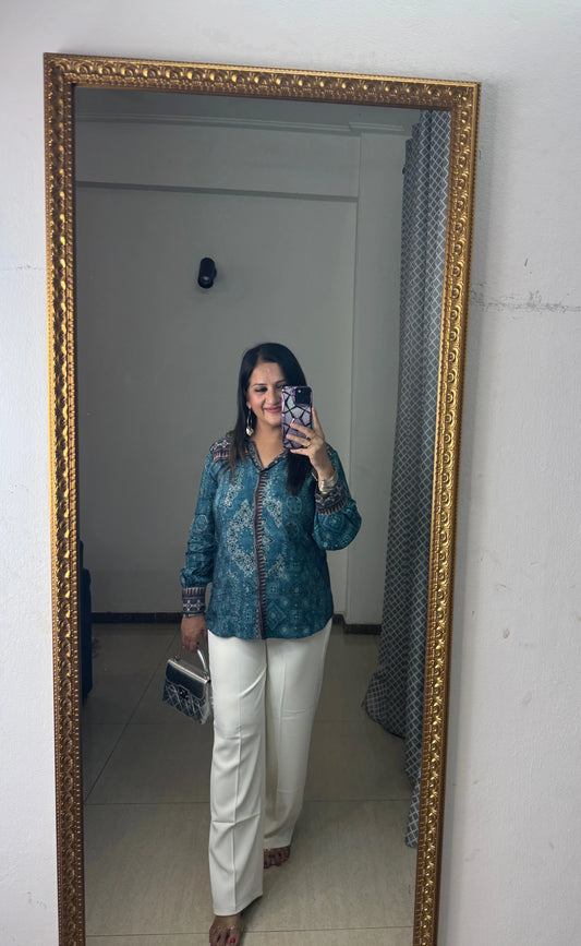 'ZIYA' Teal Muslin Shirt