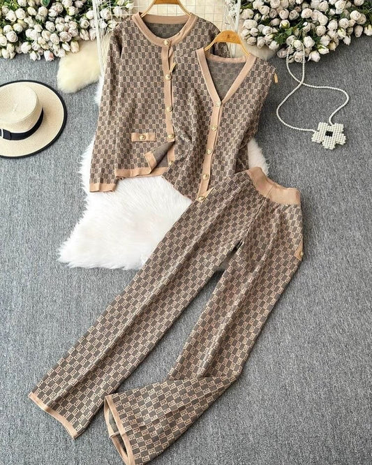 'TRICOTINE' Brown Knitted Coord With Waist Coat