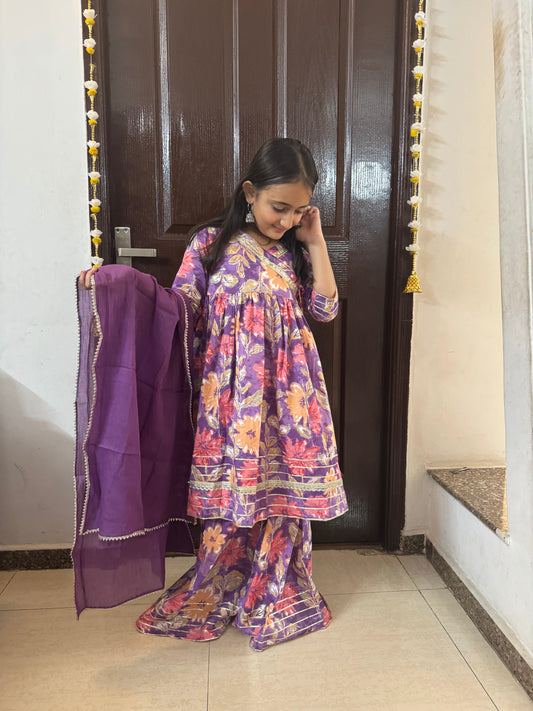 Purple Floral Girls Sharara Set