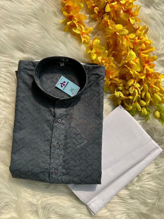 Embrioded Grey Kurta With White Pants