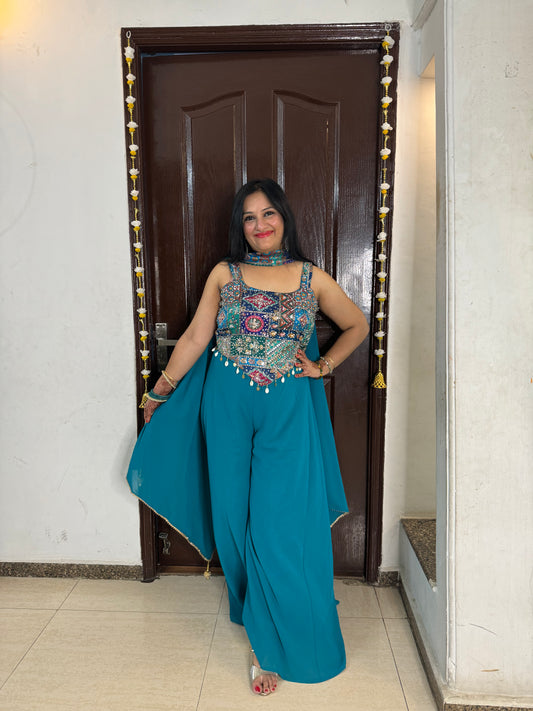 Teal Blouse Plazzo With Dupatta