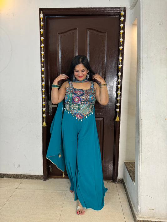 Teal Blouse Plazzo With Dupatta