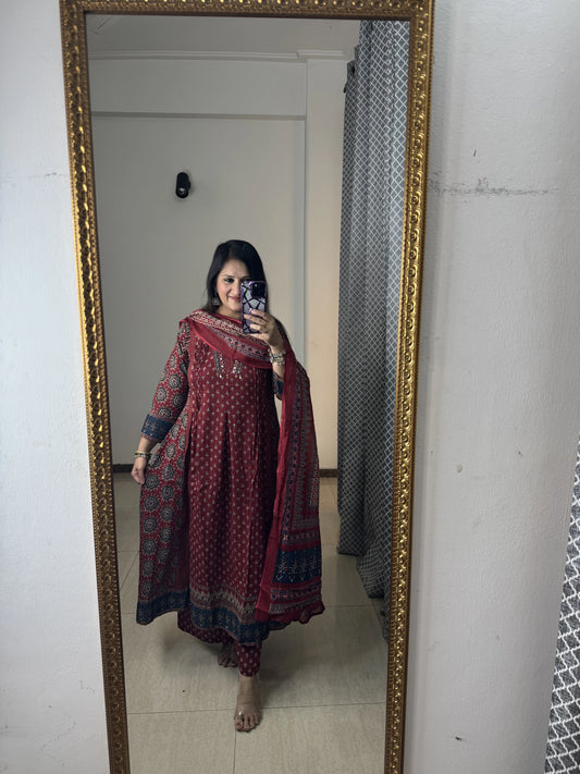 'AABHA' Maroon Three Pc Set