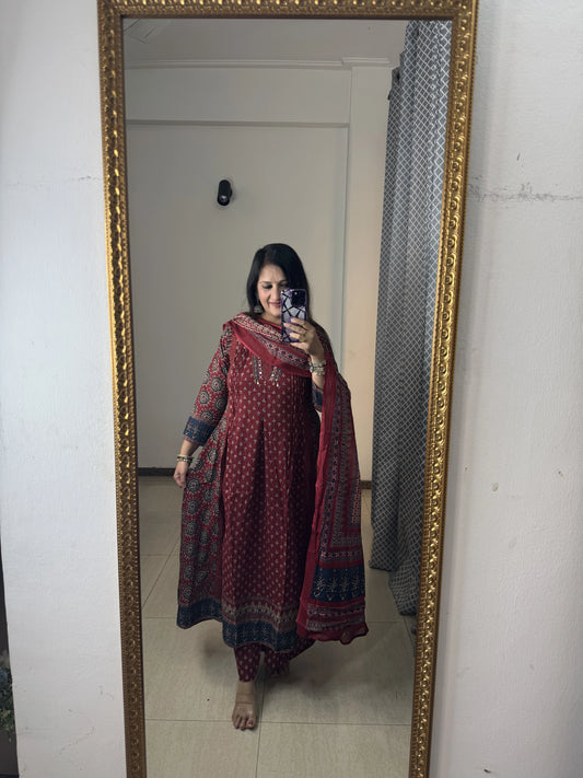 'AABHA' Maroon Three Pc Set