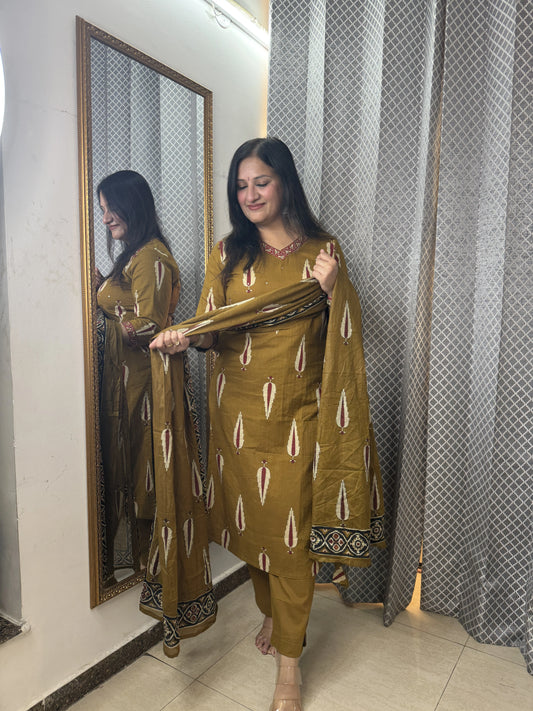 'OJASWI' Mustard Three Pc Set