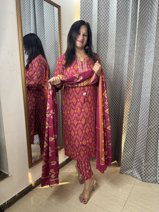 'MRINAL' Hot Pink Three Pc Set