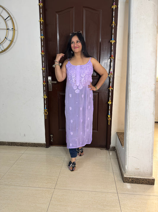 'AURELIA' Lilac Strapy Chikankari Kurti