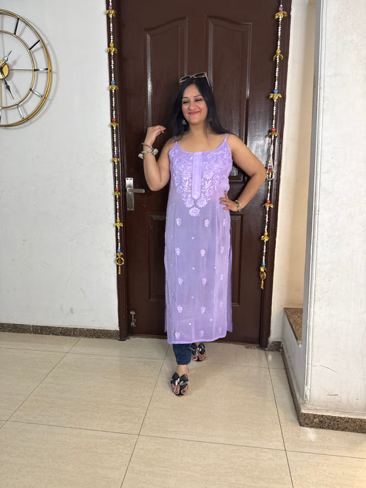 'AURELIA' Lilac Strapy Chikankari Kurti