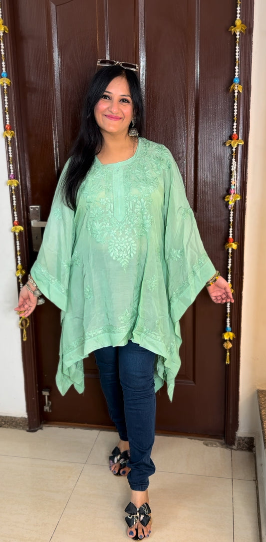 'RISHIKA' Green Chikankari Short Kaftaan