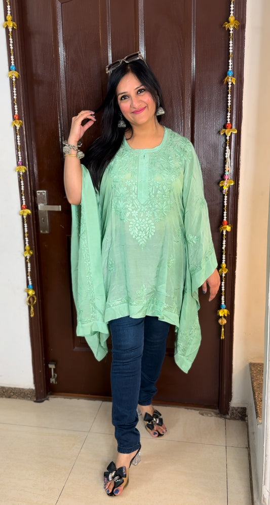 'RISHIKA' Green Chikankari Short Kaftaan