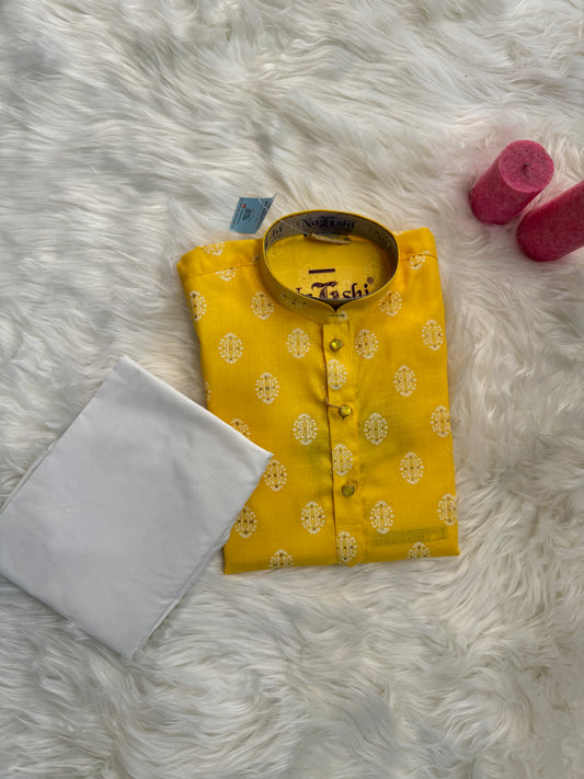 Yellow Kurta Having Small Motifs With White Pants