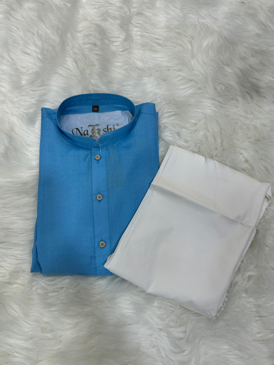 Solid Light Blue Kurta With White Pants