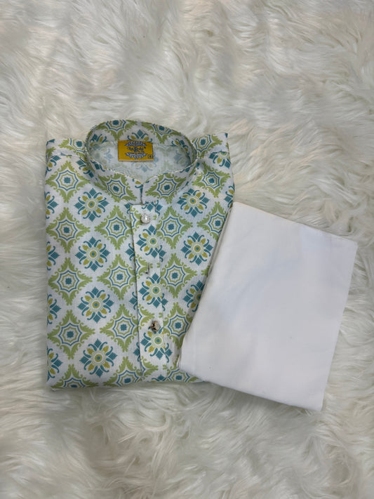 Ocean Breeze Kids Kurta' With White Pants