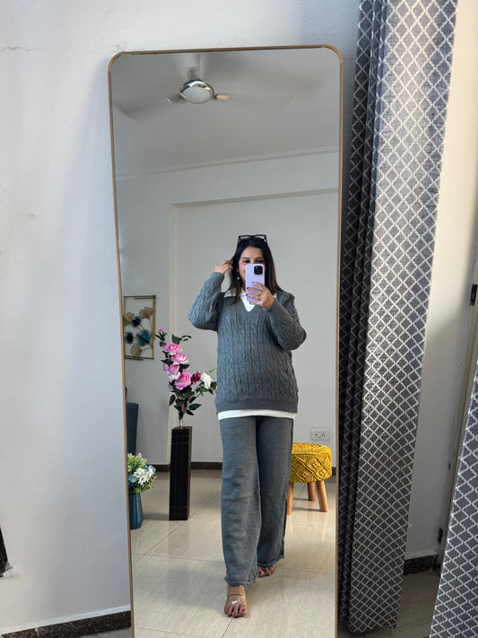 'ROY'- Woolen Grey Beige Two Pc Set