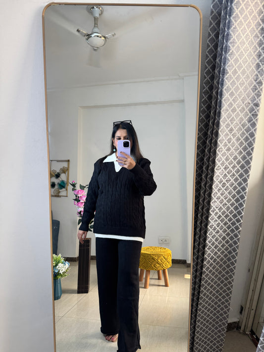 'ROY'- Woolen Black Beige Two Pc Set