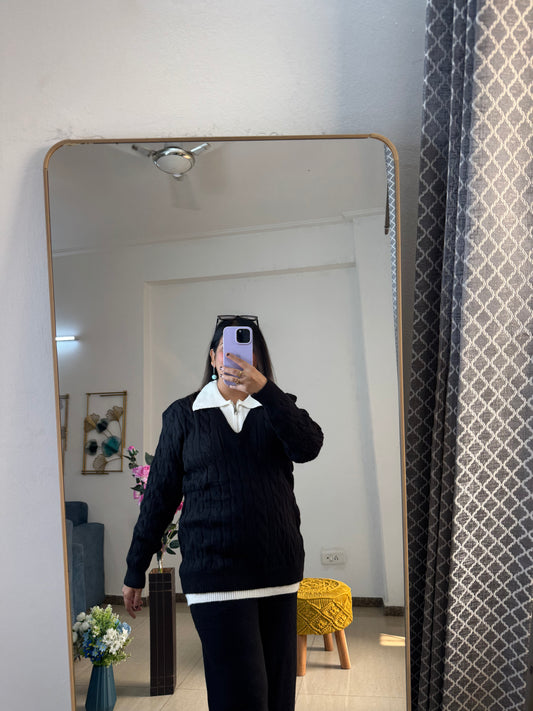 'ROY'- Woolen Black Beige Two Pc Set