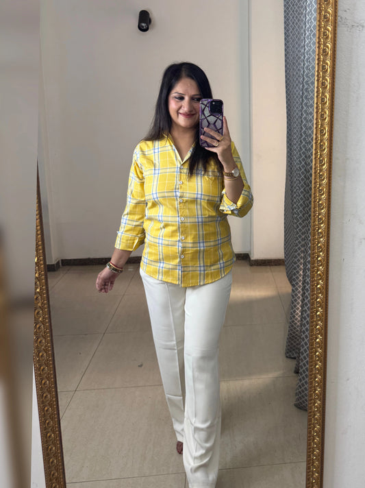 Yellow cotton shirt for women office wear