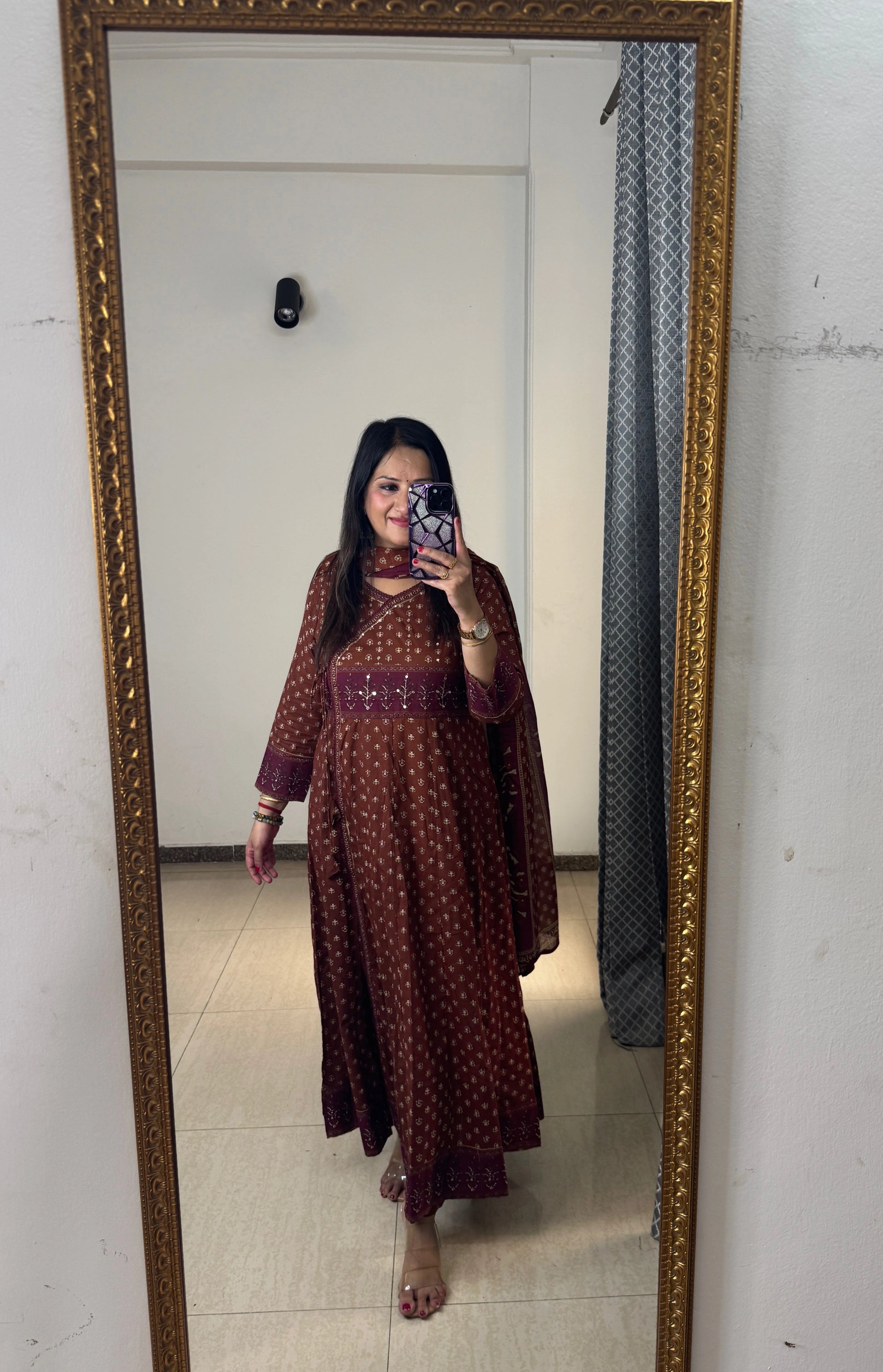 Anarkali suit front view in breathable cotton fabric