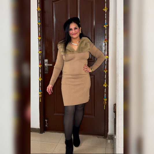 'FURORA' Beige Knitted Dress