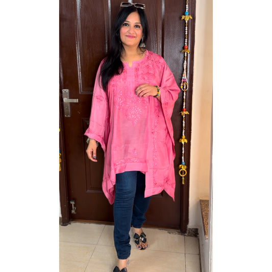 'RISHIKA' Hot Pink Chikankari Short Kaftaan