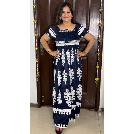 'ISLA' Navy Blue Rayon Cotton Dress