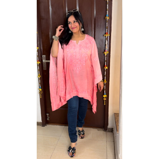 'RISHIKA' Omber Pink Chikankari Short Kaftaan