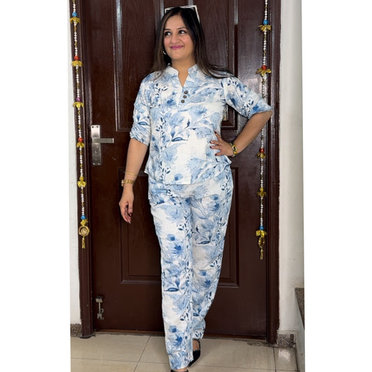 'MAYA' Light Blue Linen Coord Set