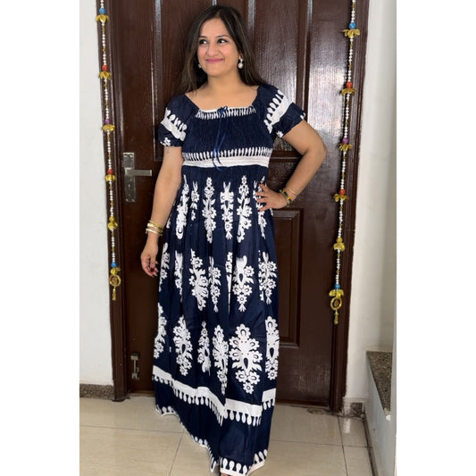 'ISLA' Navy Blue Rayon Cotton Dress