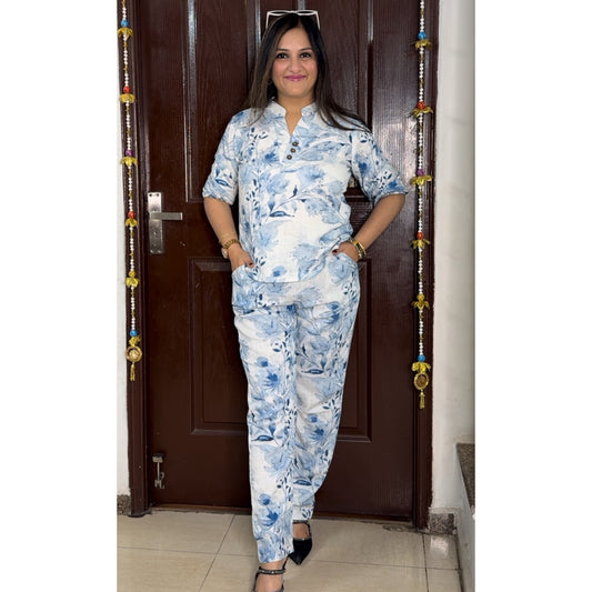 'MAYA' Light Blue Linen Coord Set