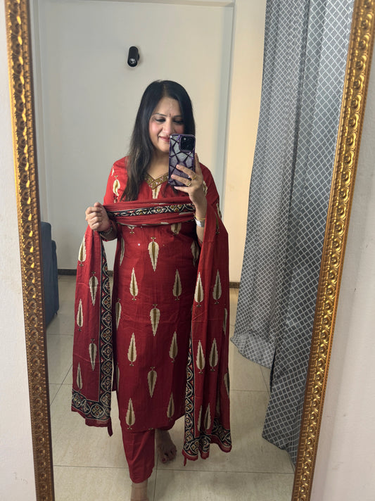 'OJASWI' Red  Three Pc Set