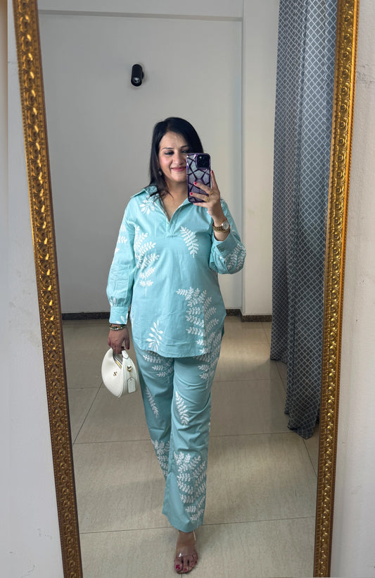 'ELARA' Light Blue Linen Coord