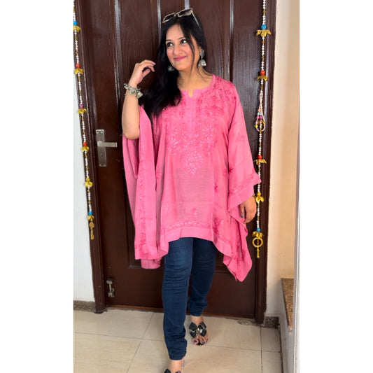 'RISHIKA' Hot Pink Chikankari Short Kaftaan